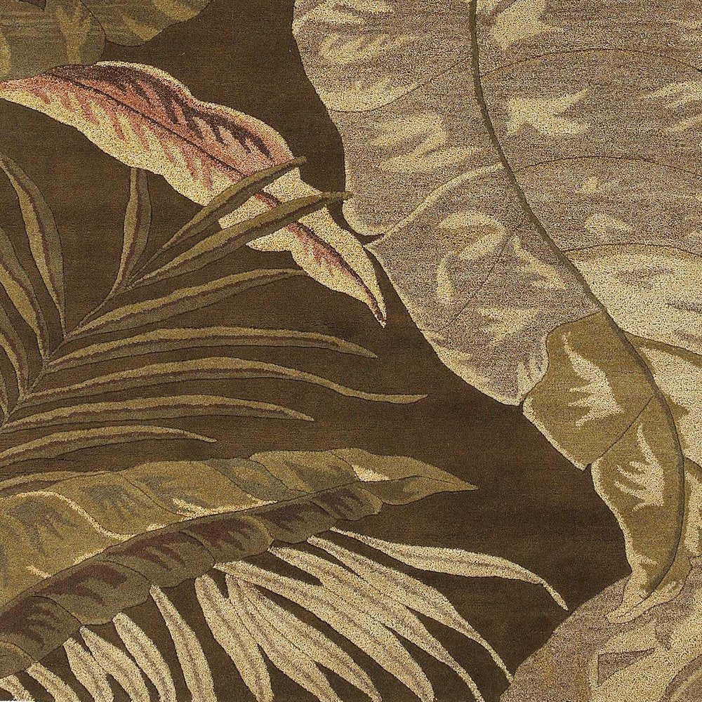 5' X 8' Brown And Beige Wool Botanical Leaves Hand Tufted Area Rug