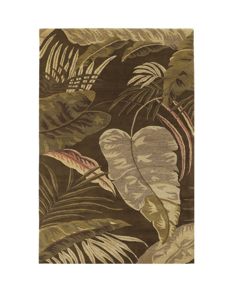 5' X 8' Brown And Beige Wool Botanical Leaves Hand Tufted Area Rug