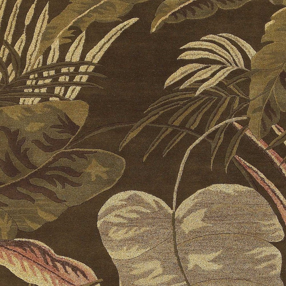 8' X 10' Brown And Beige Wool Botanical Leaves Hand Tufted Area Rug