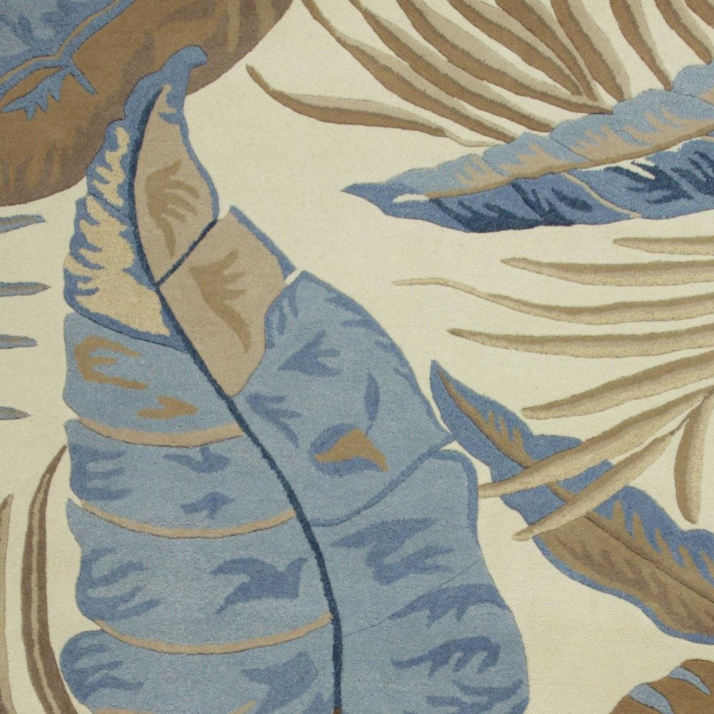 5' X 8' Ivory Blue And Brown Wool Tropical Botanical Hand Tufted Area Rug