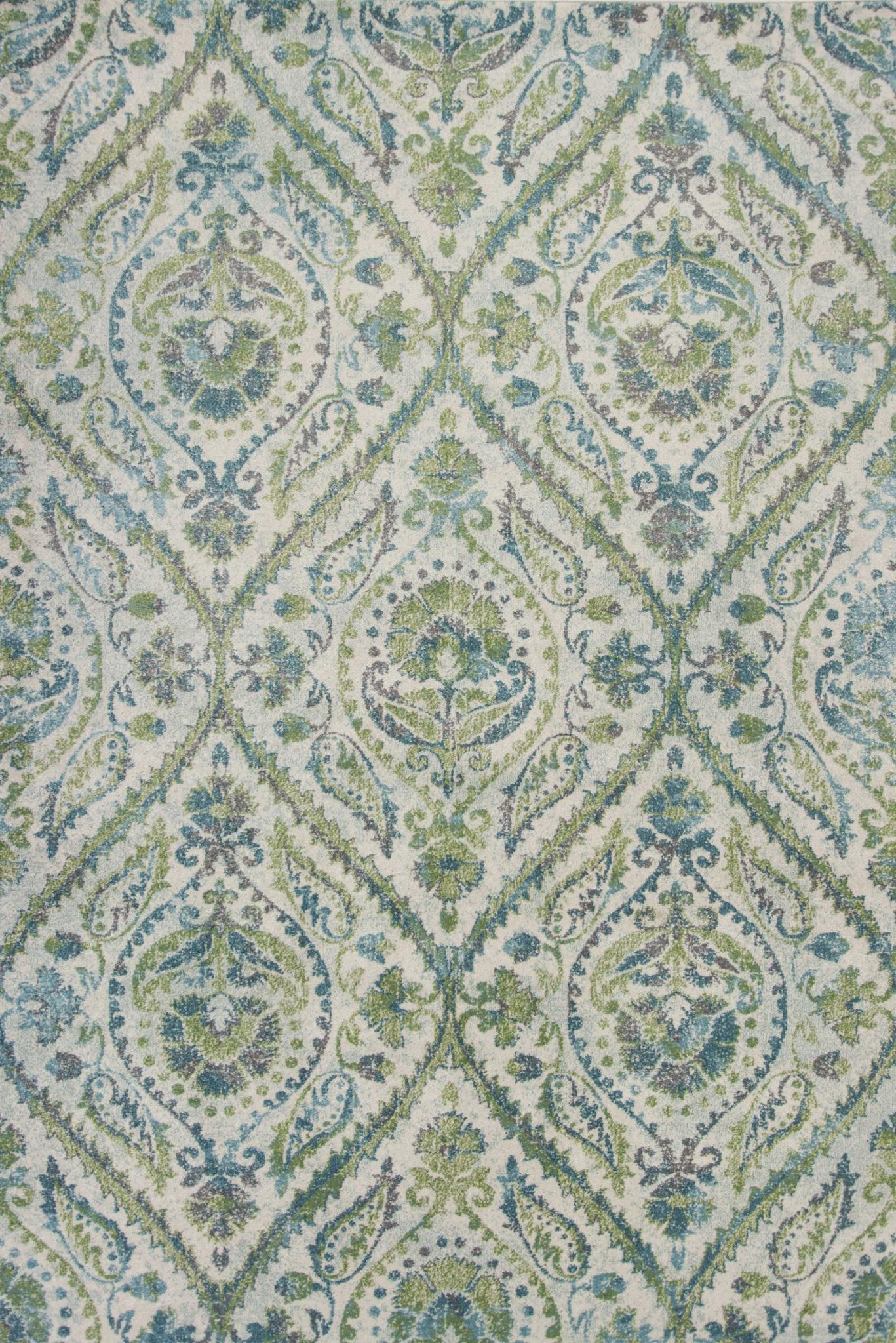 7' X 10' Green Ivory And Teal Medallion Area Rug