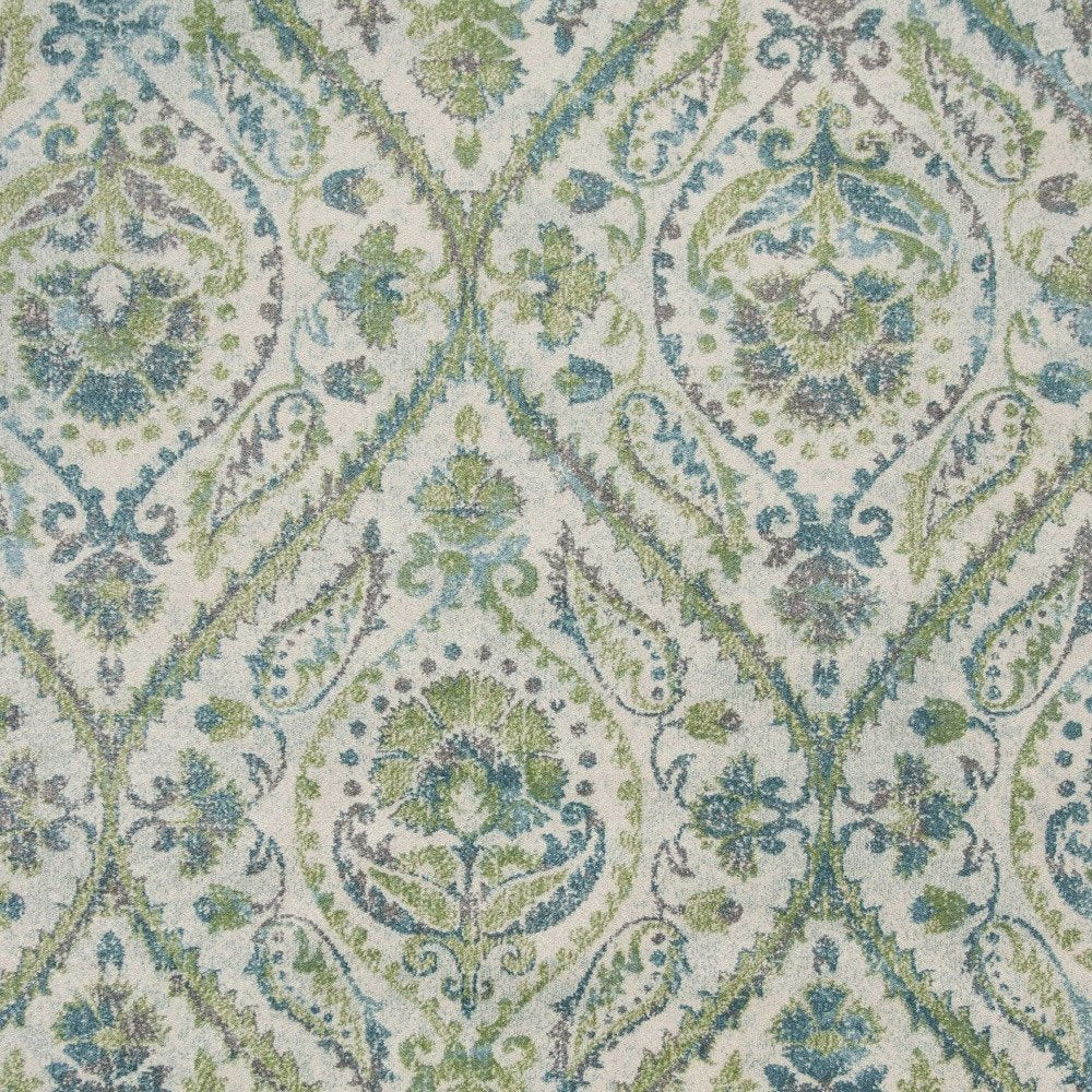 7' X 10' Green Ivory And Teal Medallion Area Rug