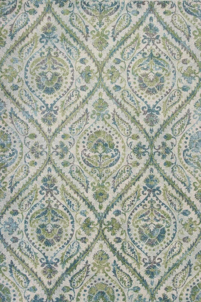 7' X 10' Green Ivory And Teal Medallion Area Rug