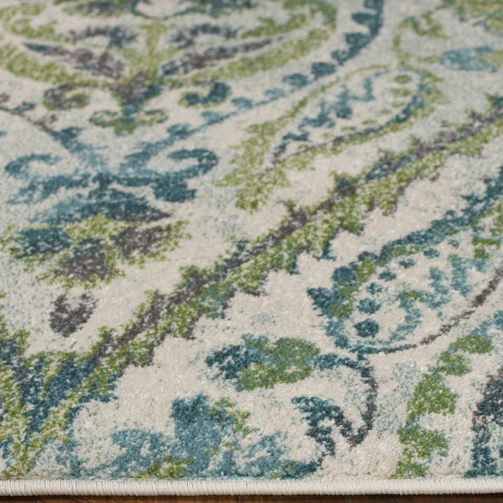 7' X 10' Green Ivory And Teal Medallion Area Rug