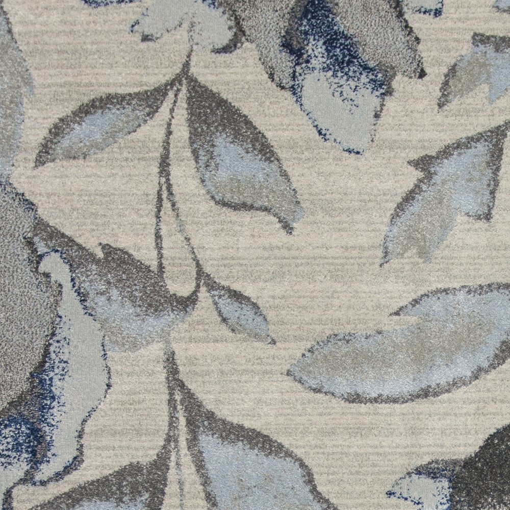 7' X 10' Ivory Blue And Gray Floral Vines Area Rug