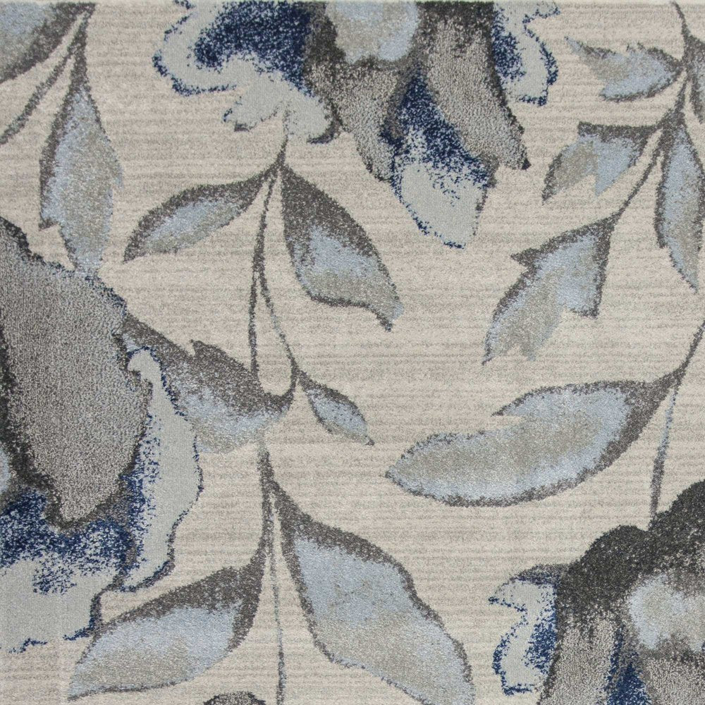 7' X 10' Ivory Blue And Gray Floral Vines Area Rug