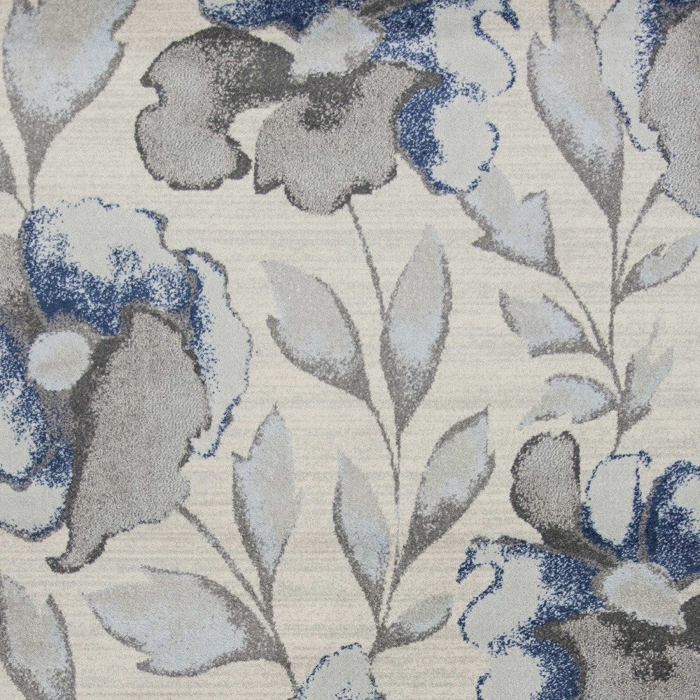 7' X 10' Ivory Blue And Gray Floral Vines Area Rug