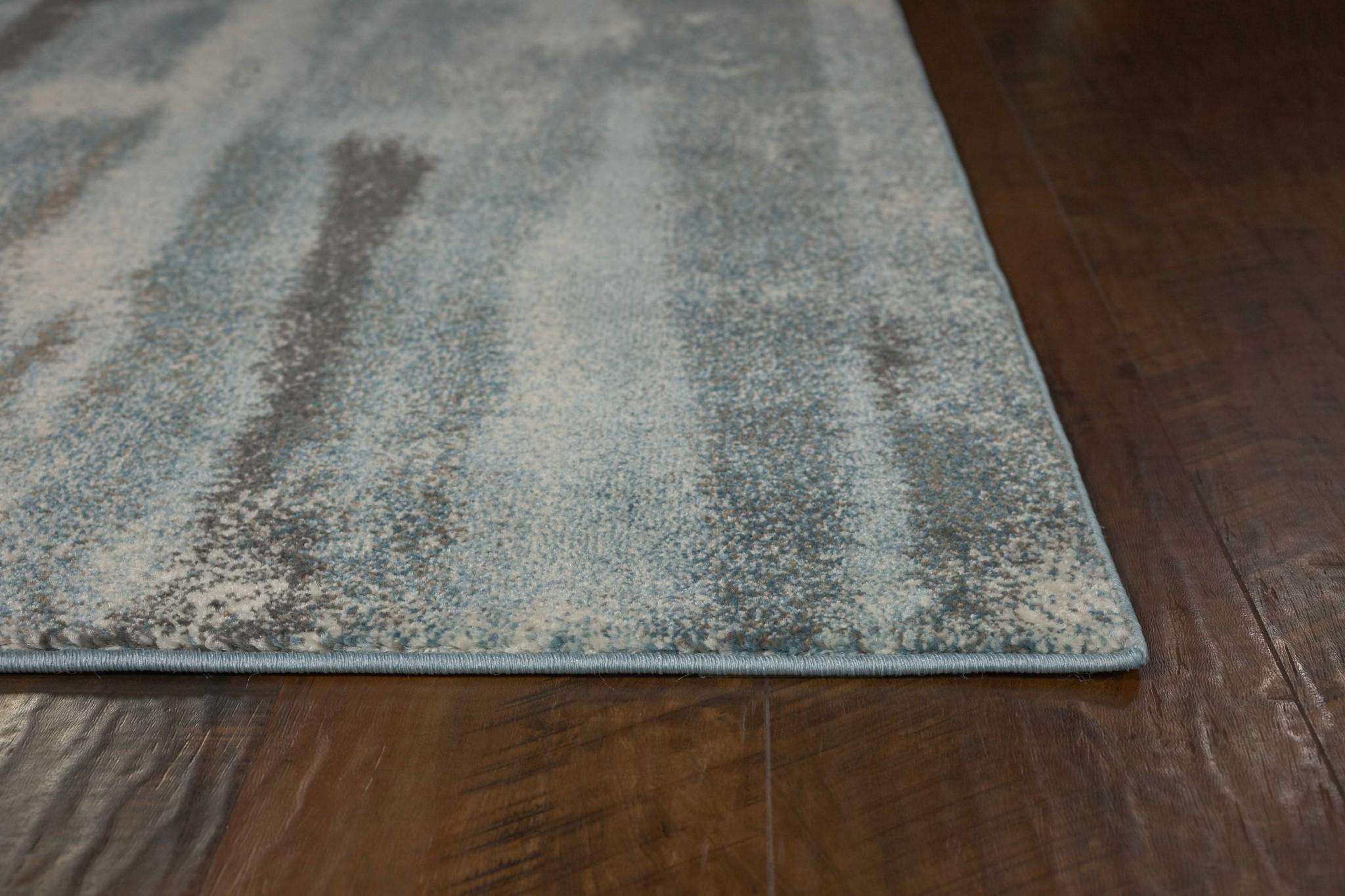 7' X 10' Teal Blue And White Abstract Distressed Area Rug