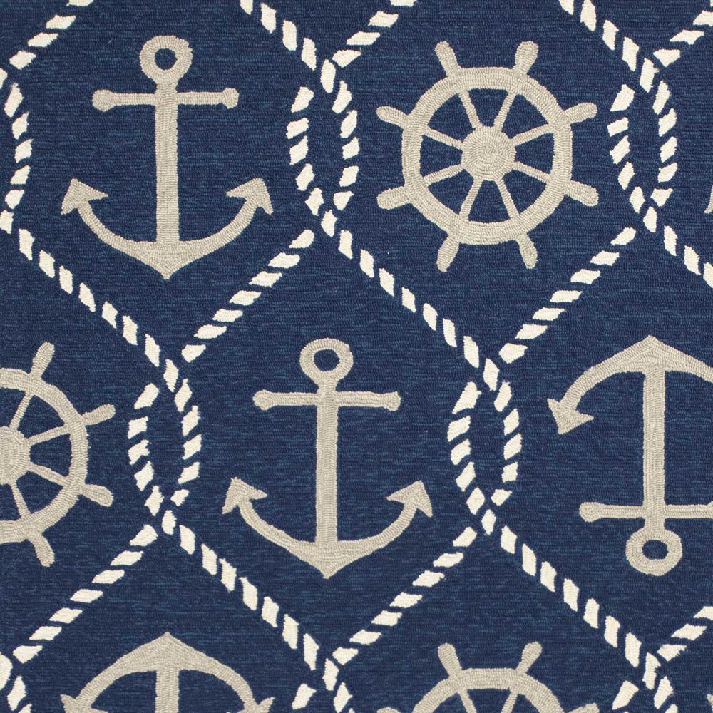 7' X 9' Navy Blue Nautical Handmade Indoor Outdoor Area Rug