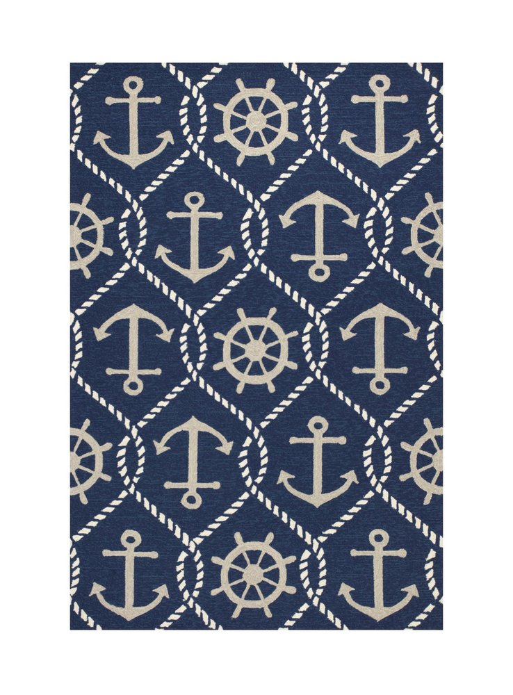 7' X 9' Navy Blue Nautical Handmade Indoor Outdoor Area Rug