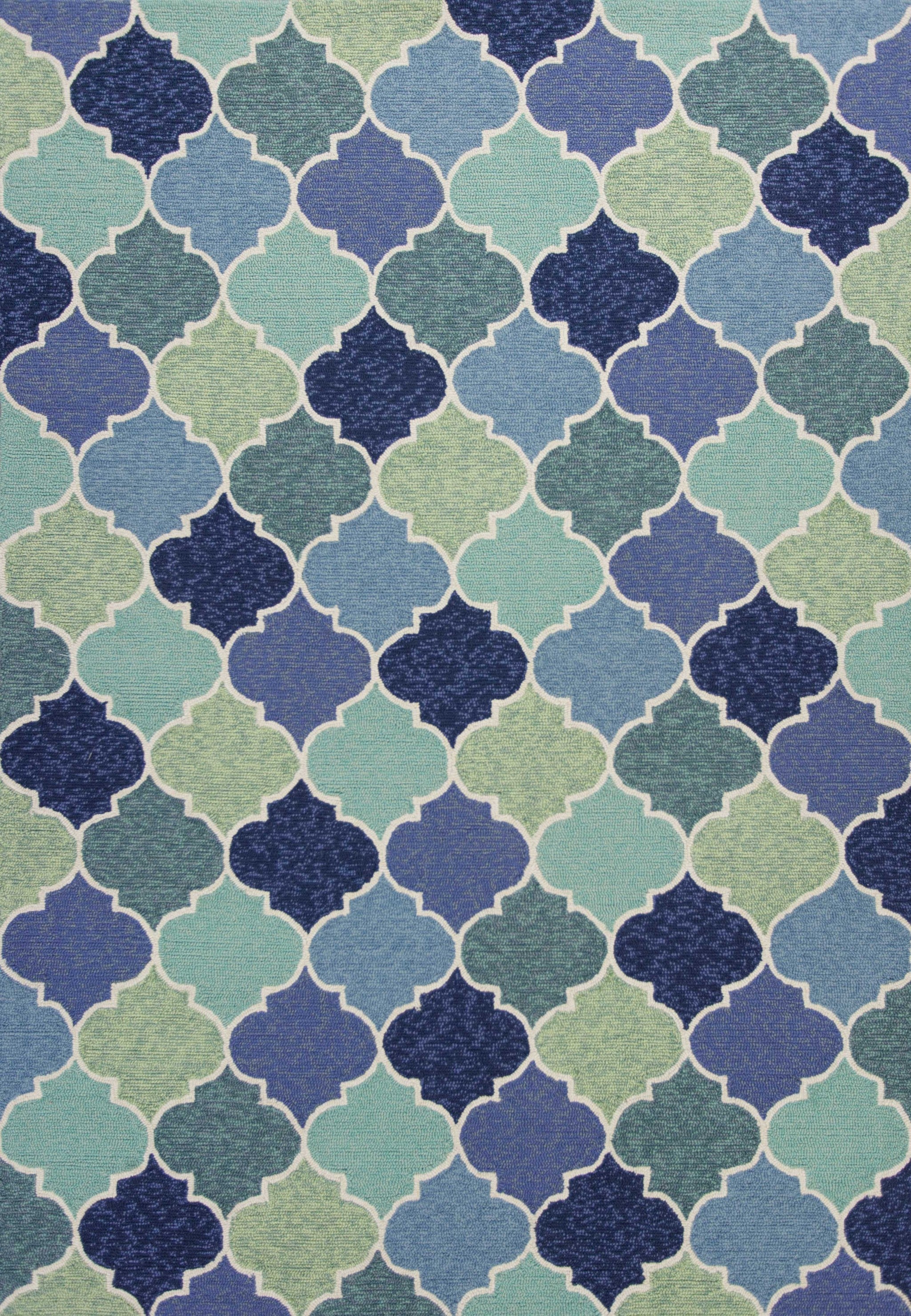 7' X 9' Blue Purple And Aqua Quatrefoil Hand Tufted Area Rug