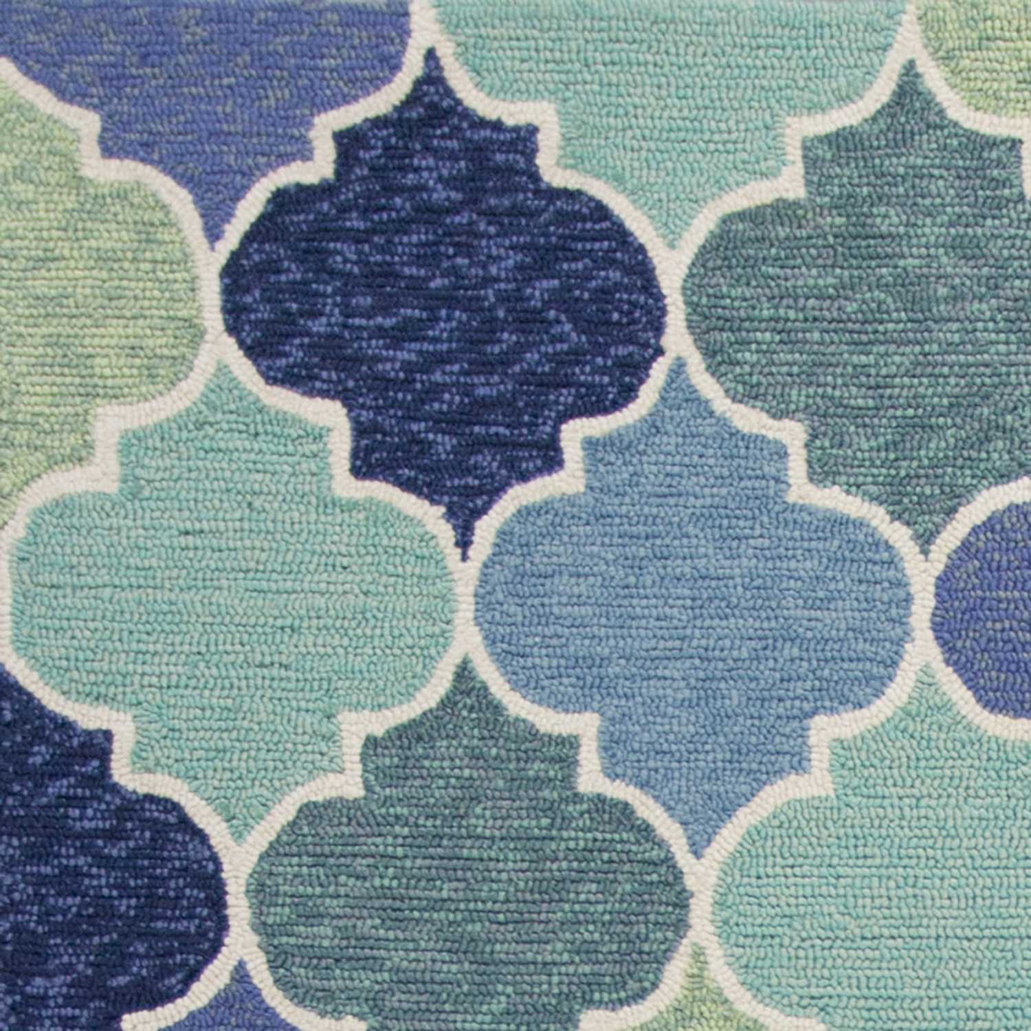 7' X 9' Blue Purple And Aqua Quatrefoil Hand Tufted Area Rug