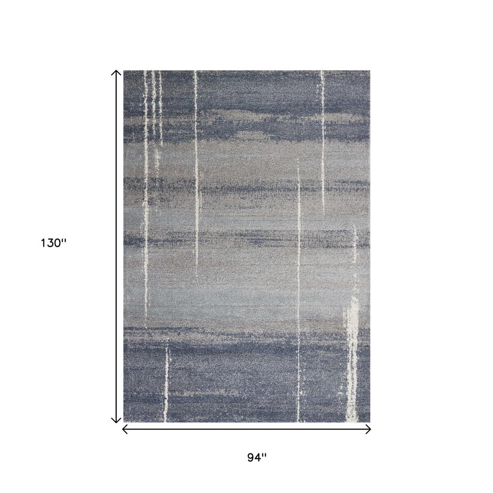 7' X 10' Blue And Gray Abstract Area Rug