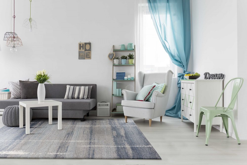 7' X 10' Blue And Gray Abstract Area Rug