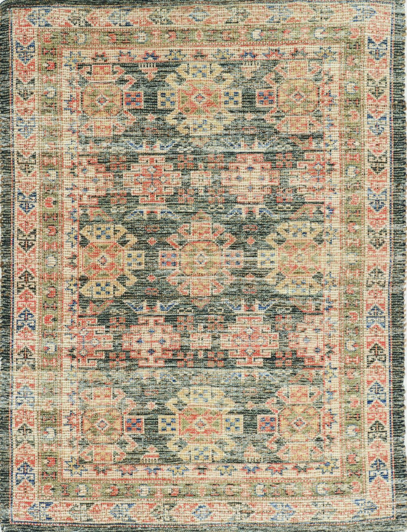 8' X 11' Brick Red Green And Brown Jute Southwestern Handmade Distressed Area Rug
