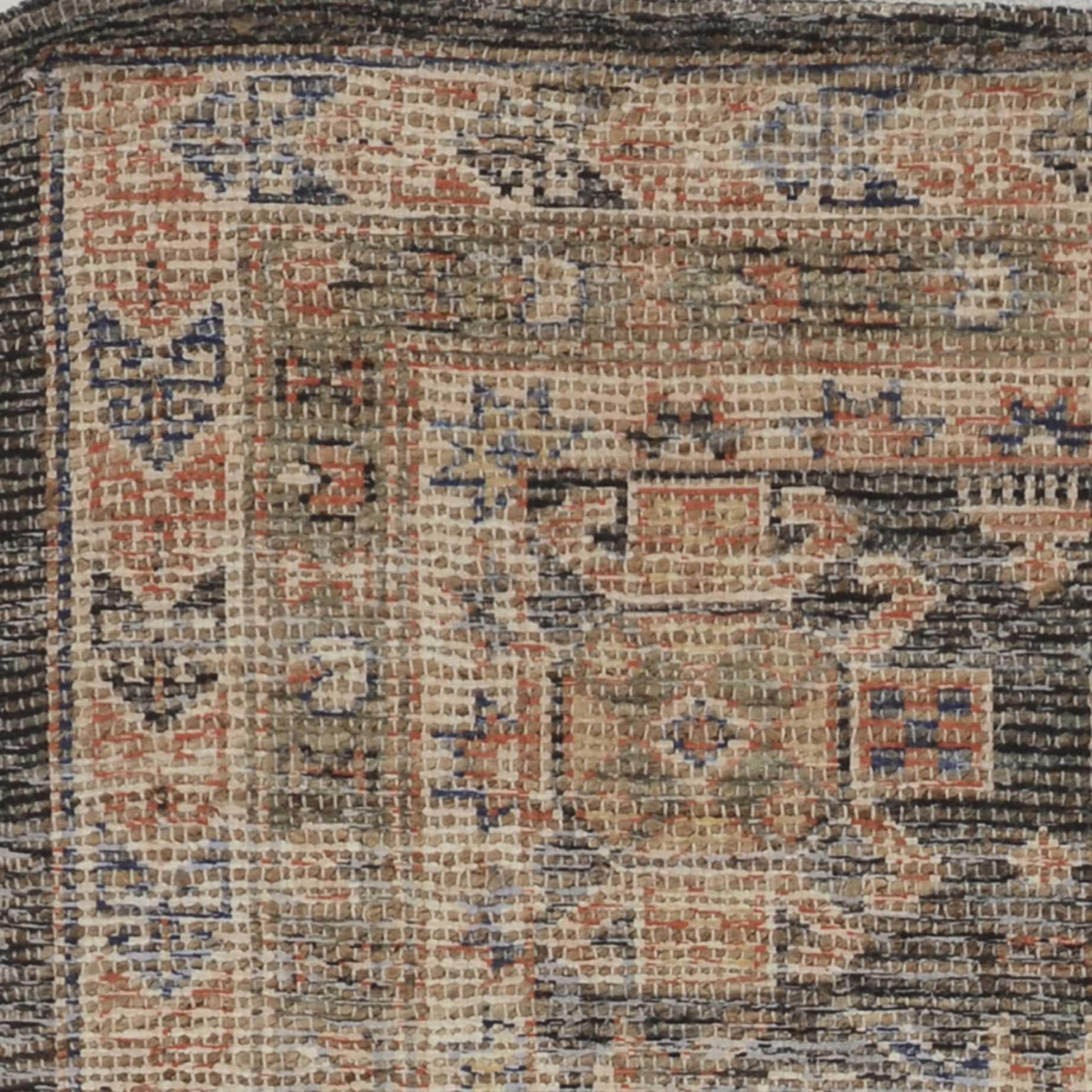 8' X 11' Brick Red Green And Brown Jute Southwestern Handmade Distressed Area Rug