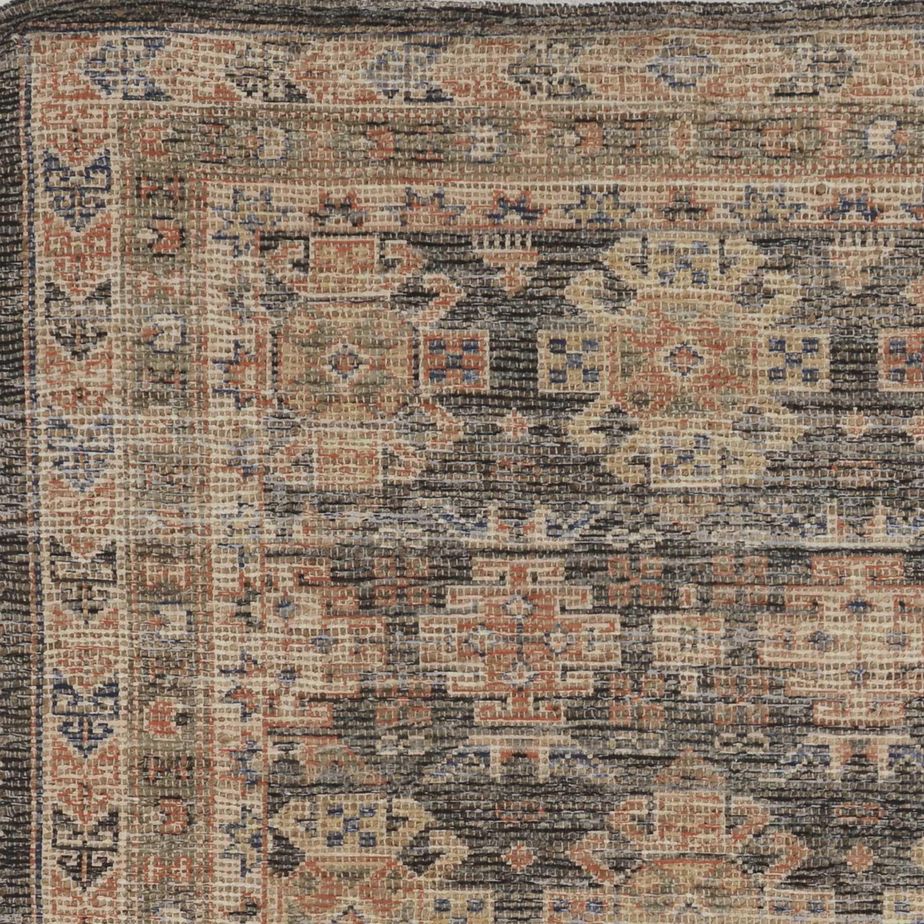 8' X 11' Brick Red Green And Brown Jute Southwestern Handmade Distressed Area Rug