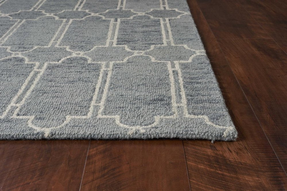 8' X 10' Slate Blue And Ivory Wool Geometric Hand Tufted Area Rug