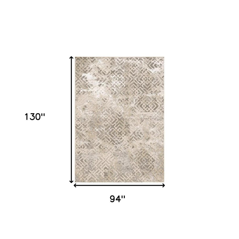 7' X 10' Sand And Light Blue Geometric Area Rug