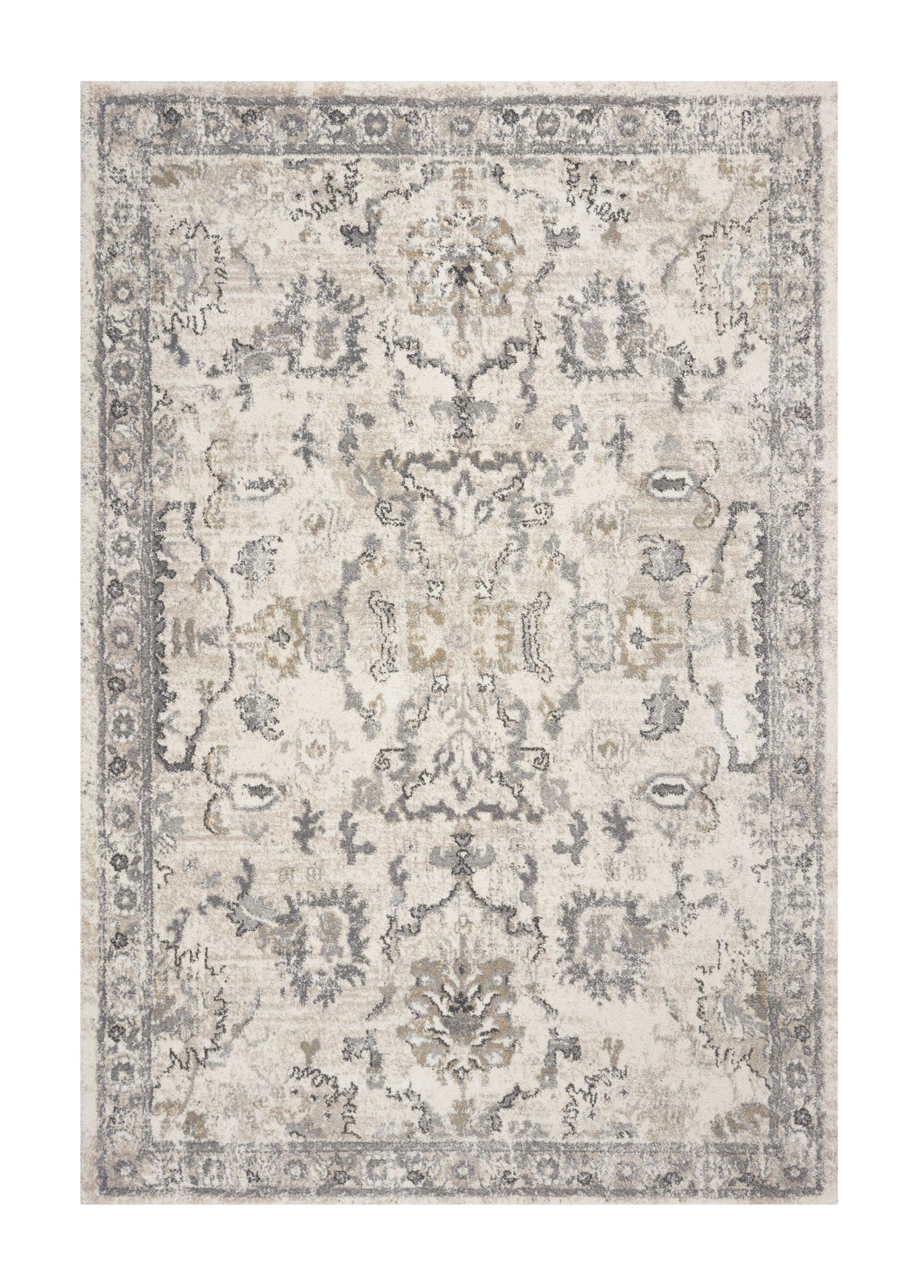 8' X 10' Ivory And Gray Floral Medallion Area Rug