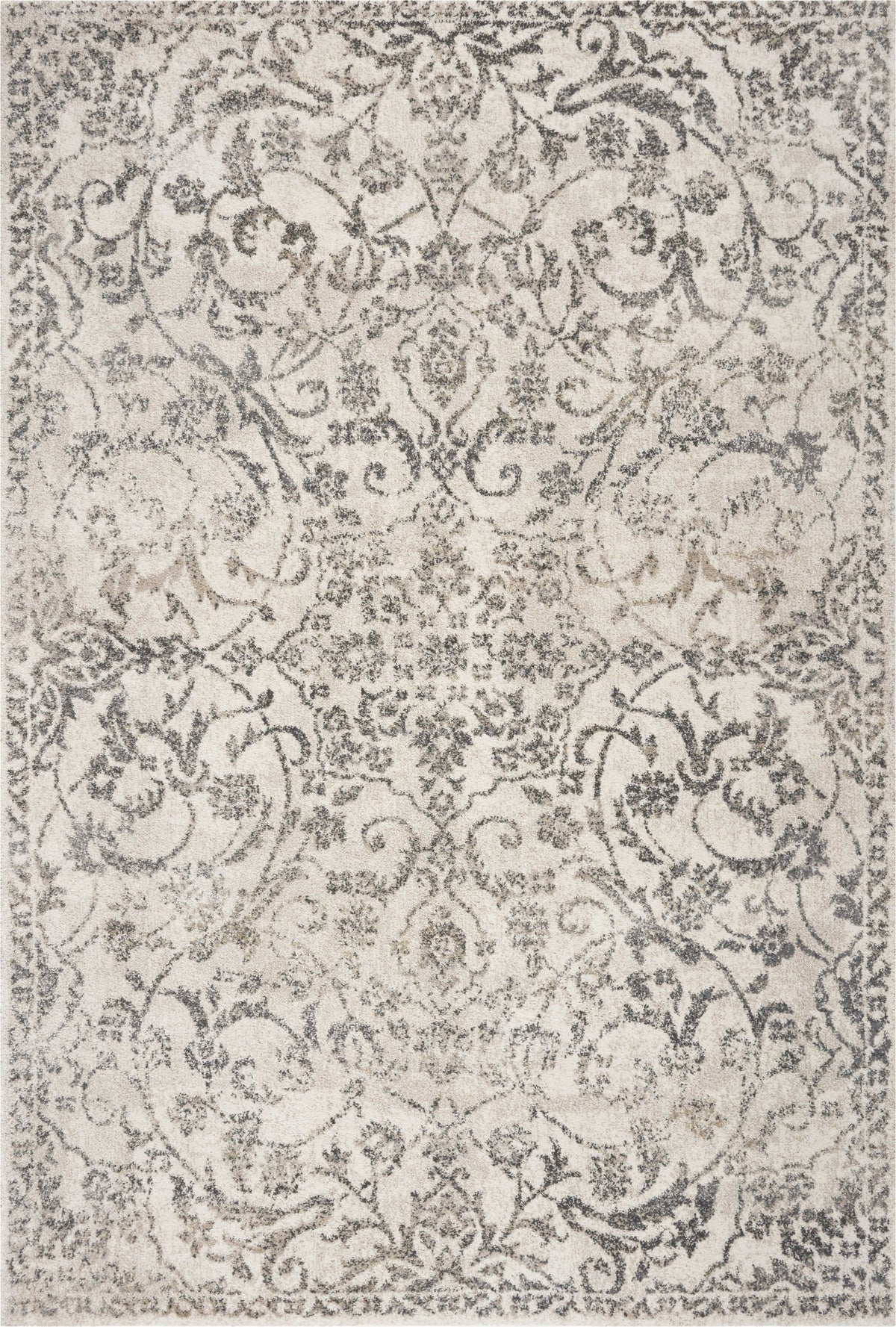 8' X 10' Ivory And Brown Floral Medallion Distressed Area Rug