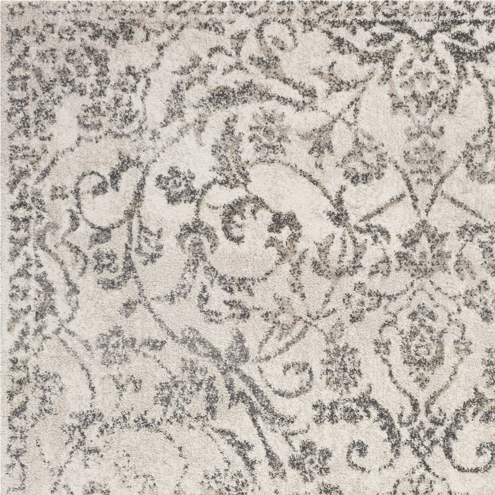 8' X 10' Ivory And Brown Floral Medallion Distressed Area Rug