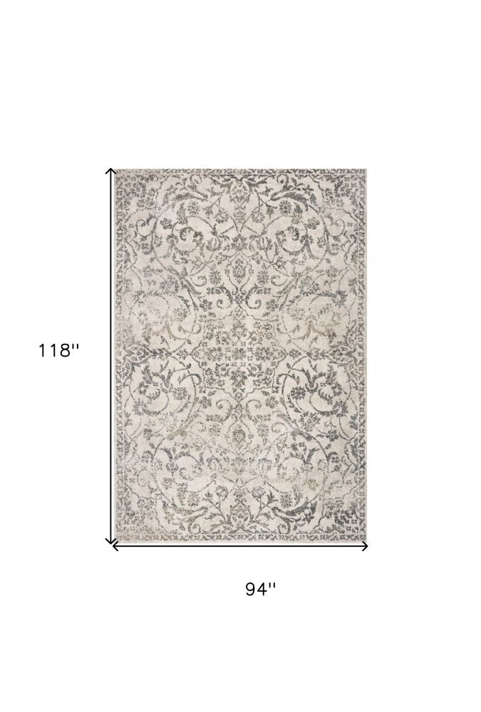 8' X 10' Ivory And Brown Floral Medallion Distressed Area Rug