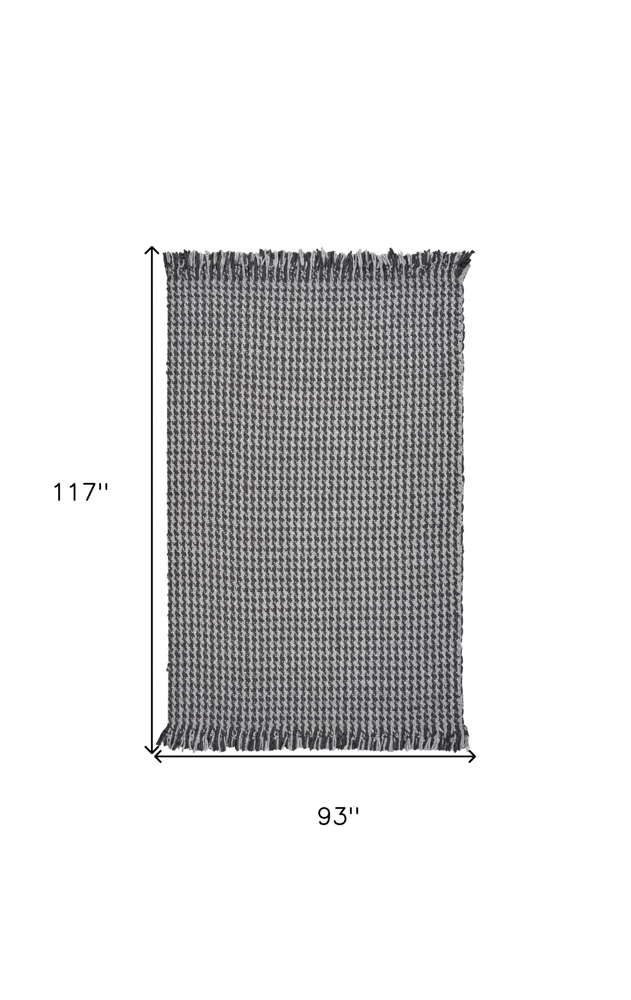 8' X 10' Gray And Light Gray Wool Houndstooth Hand Woven Area Rug With Fringe