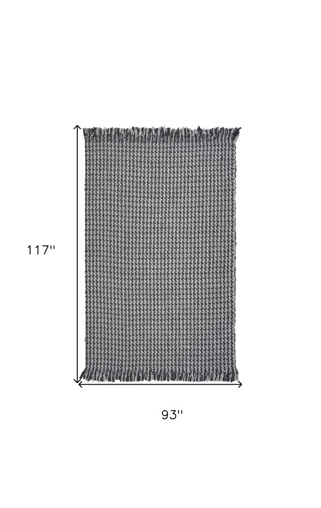 8' X 10' Gray And Light Gray Wool Houndstooth Hand Woven Area Rug With Fringe