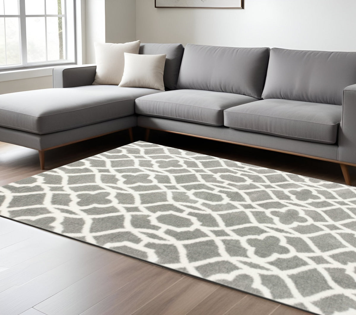 8' X 11' Gray And Ivory Ogee Area Rug