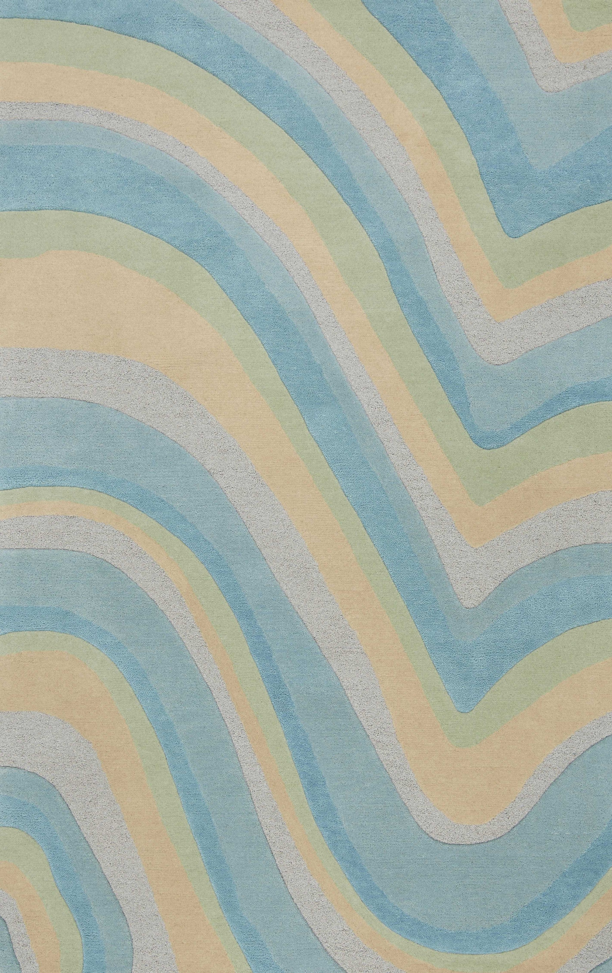 8' X 10' Blue Beige And Green Wool Abstract Hand Tufted Area Rug