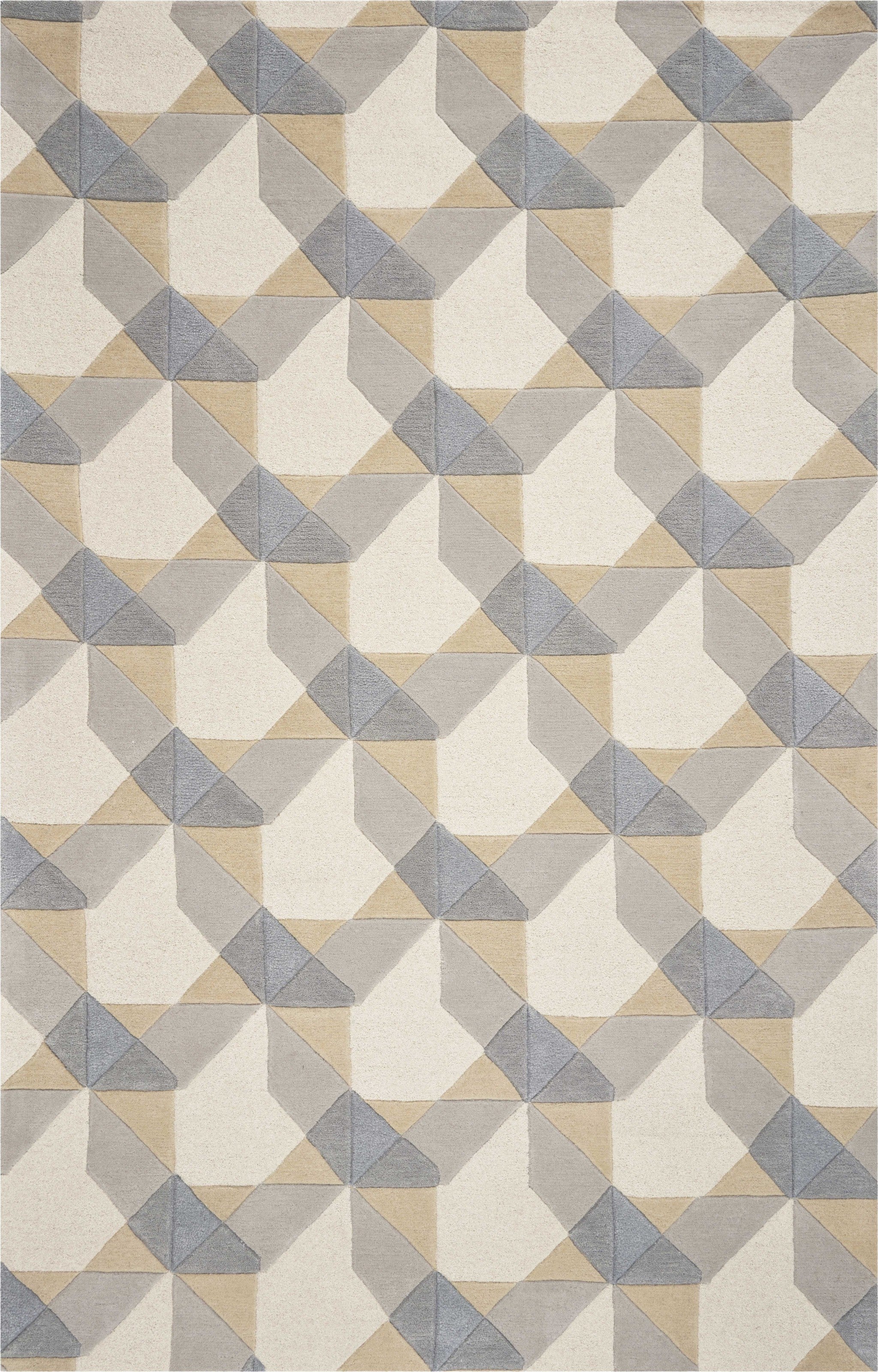 8' X 11' Ivory Gray And Cream Wool Geometric Hand Tufted Area Rug