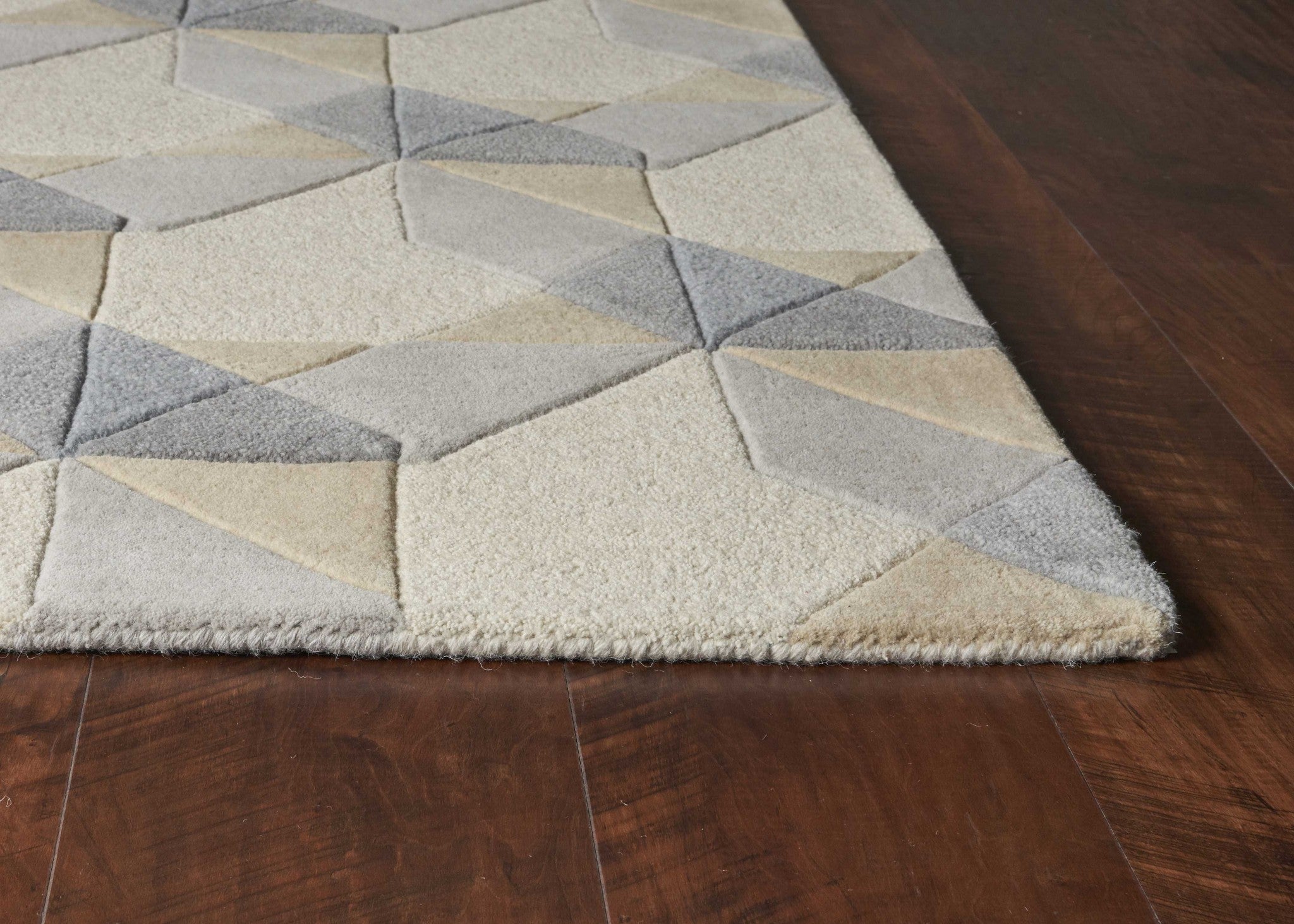 8' X 11' Ivory Gray And Cream Wool Geometric Hand Tufted Area Rug