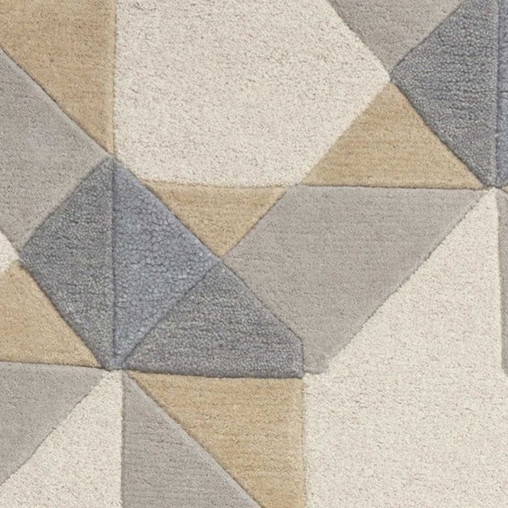 8' X 11' Ivory Gray And Cream Wool Geometric Hand Tufted Area Rug