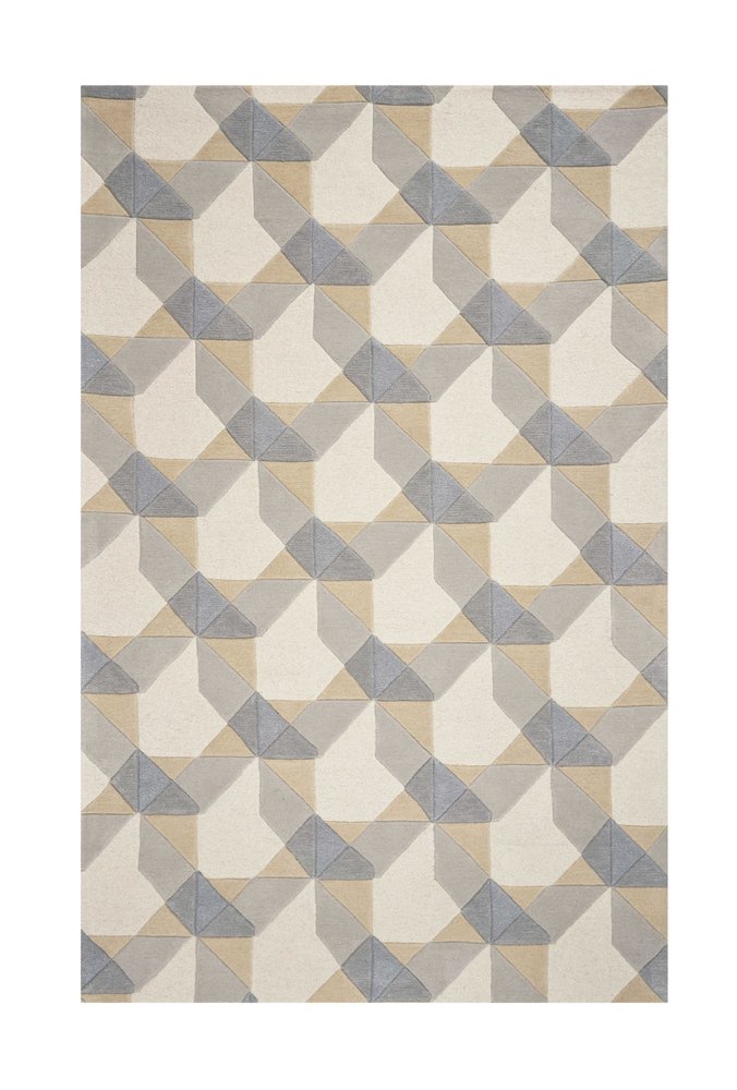 8' X 11' Ivory Gray And Cream Wool Geometric Hand Tufted Area Rug