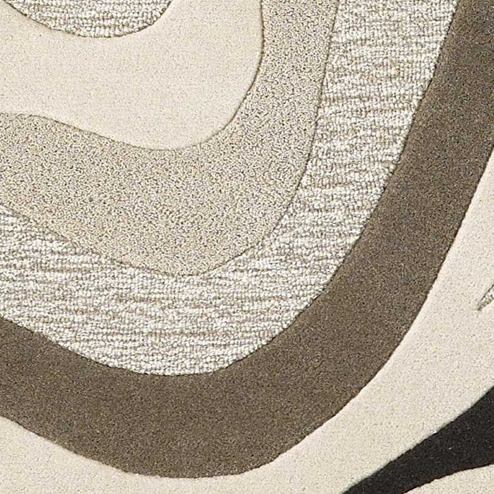8' X 10' Beige Ivory And Black Wool Abstract Hand Tufted Area Rug