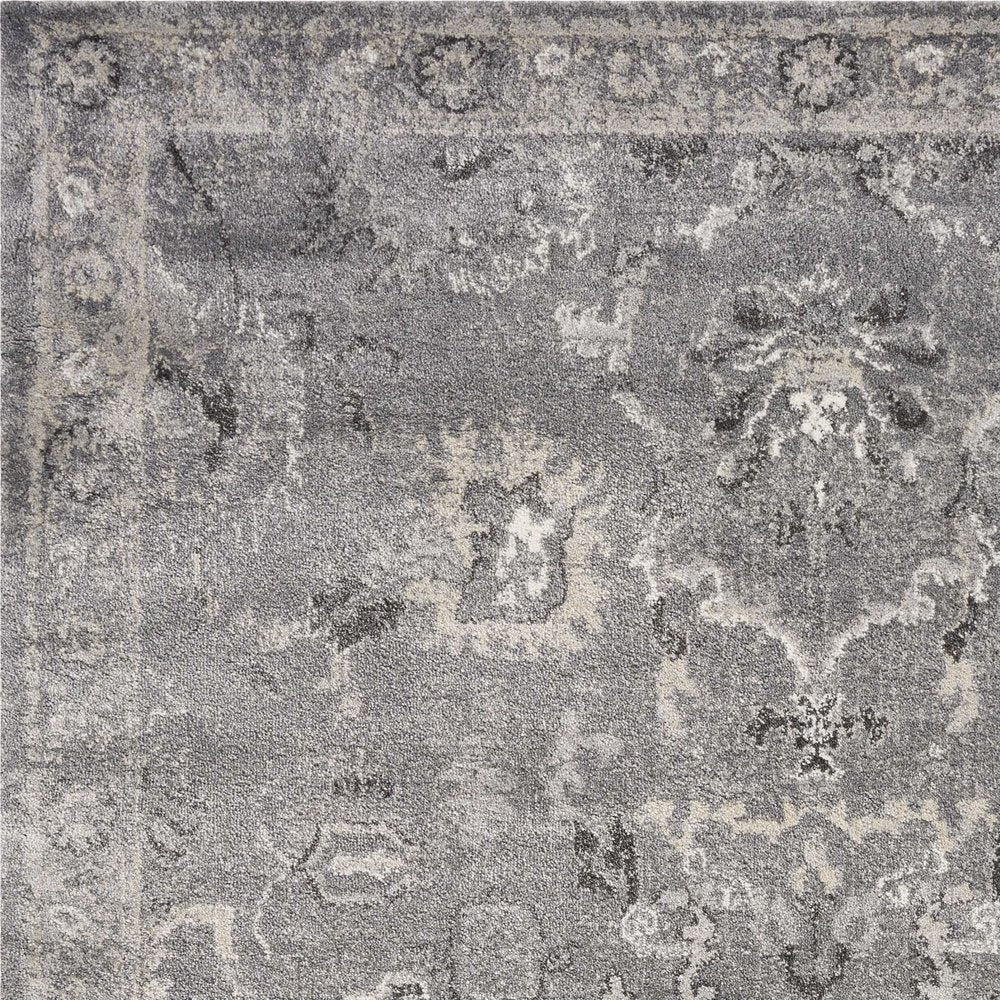 9' X 13' Gray And Light Gray Floral Medallion Area Rug