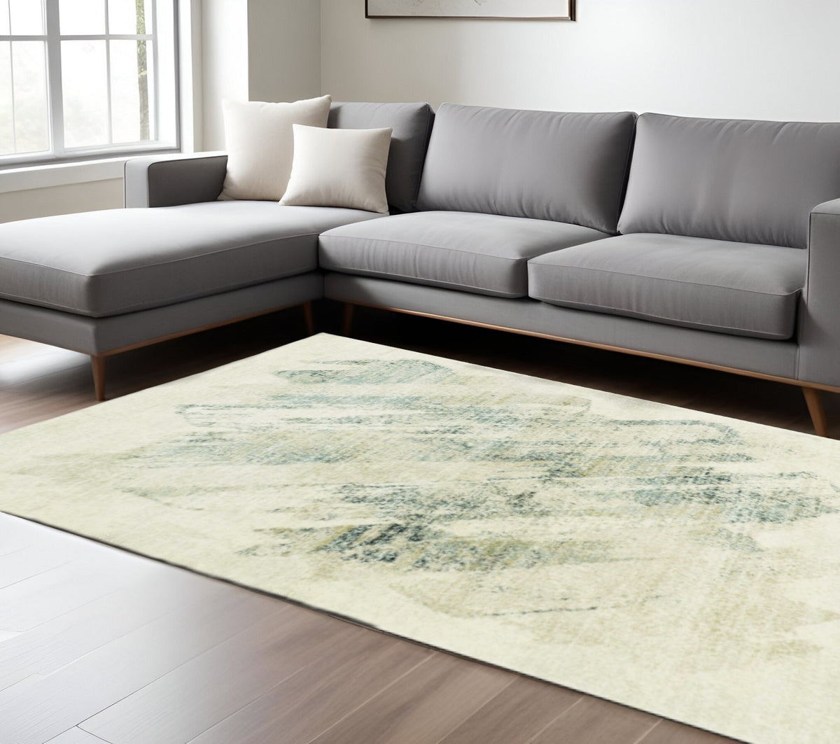 9' X 13' Ivory And Gray Abstract Area Rug