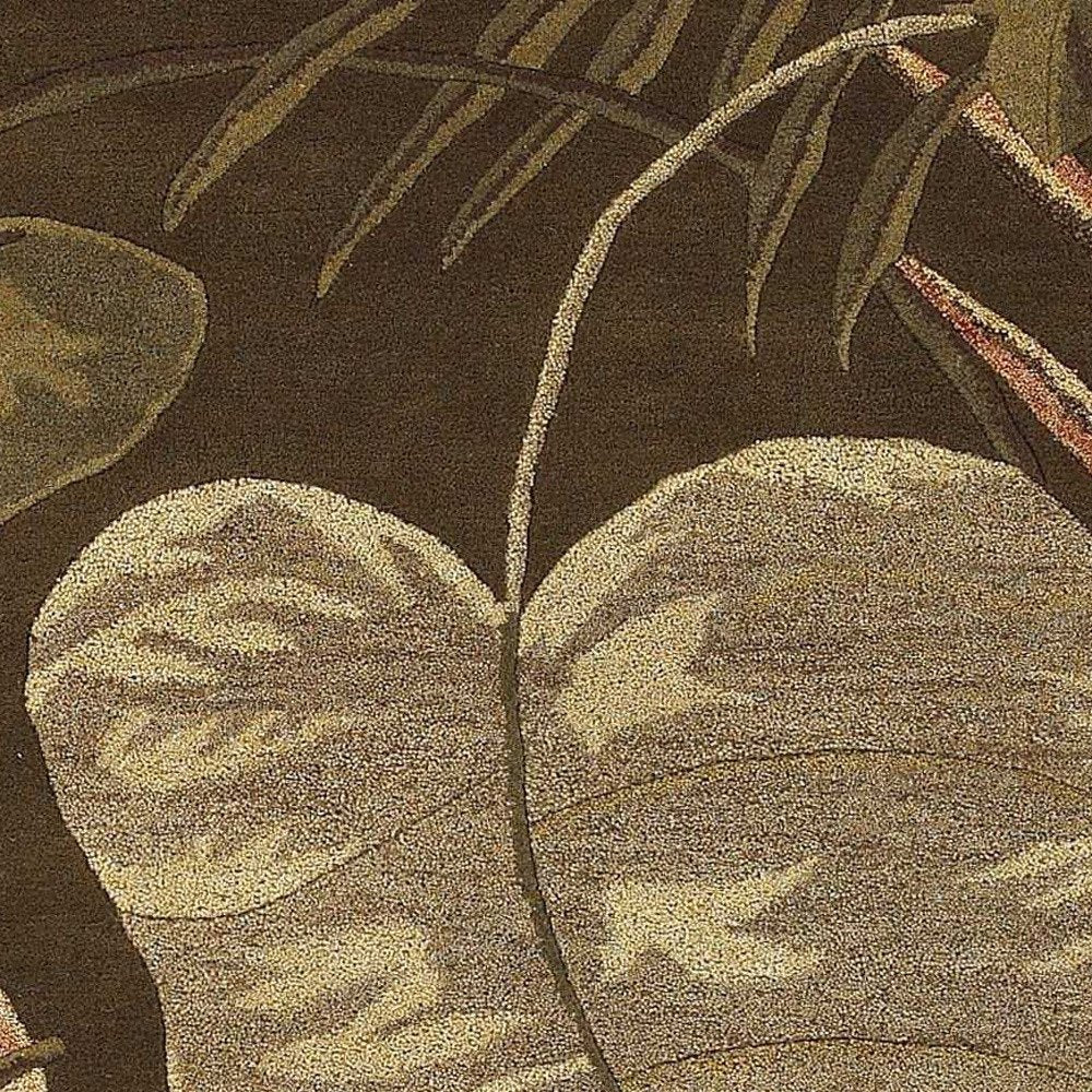 5' X 8' Brown And Beige Wool Botanical Leaves Hand Tufted Area Rug