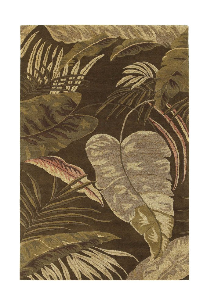 5' X 8' Brown And Beige Wool Botanical Leaves Hand Tufted Area Rug