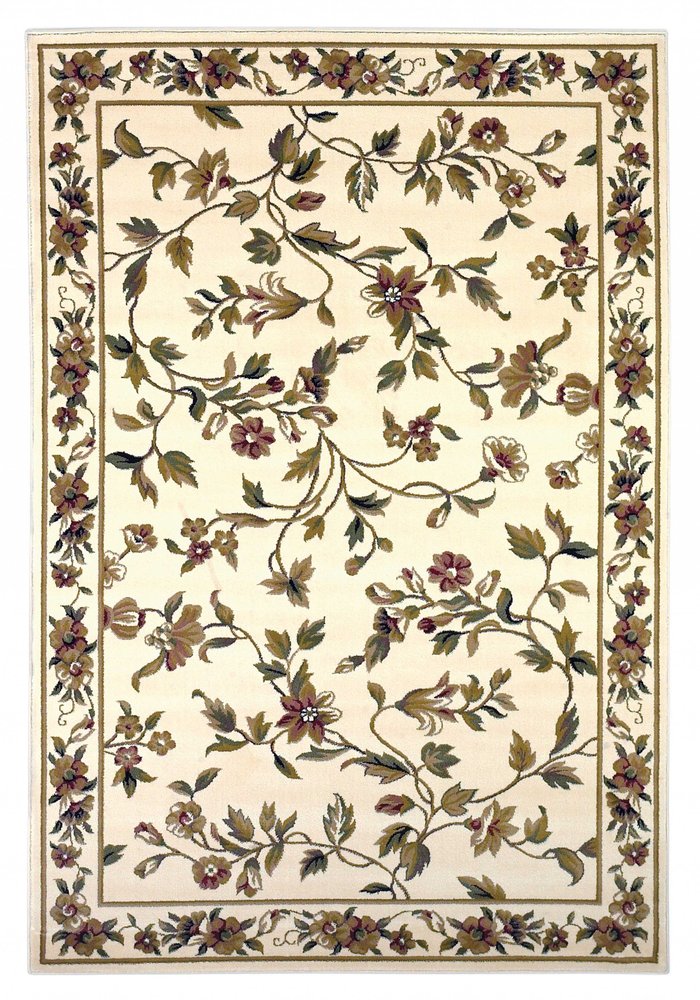 10' X 13' Ivory Green And Red Floral Vines Area Rug