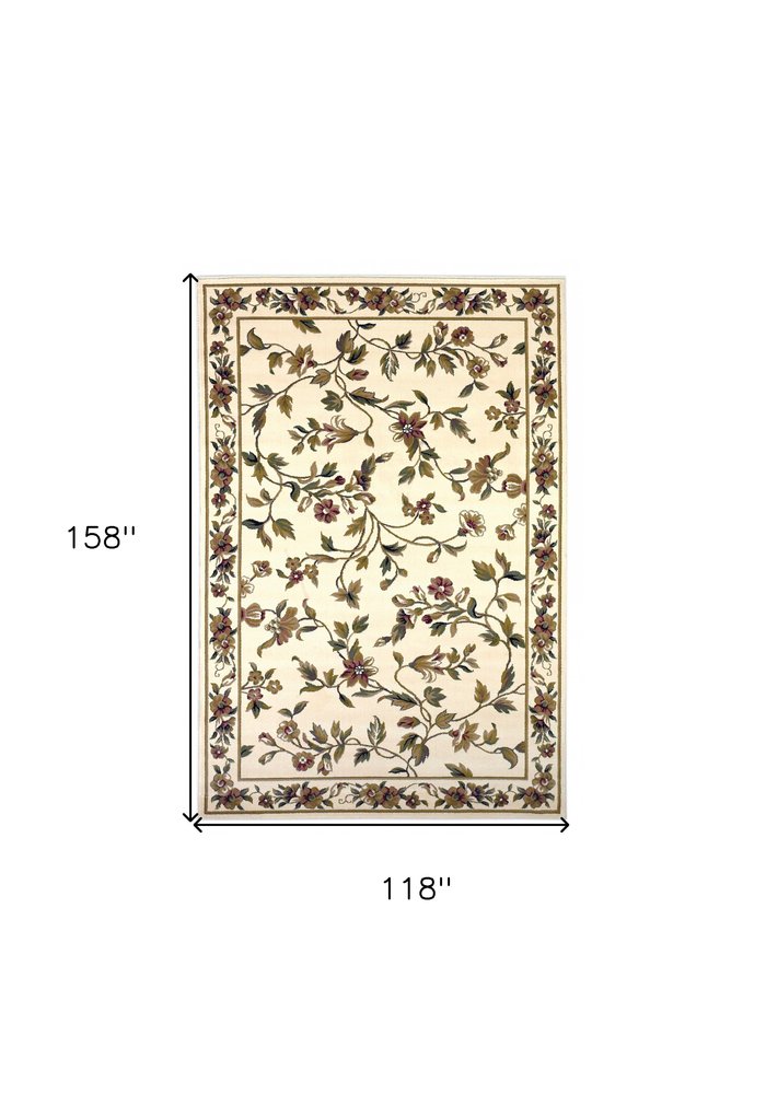10' X 13' Ivory Green And Red Floral Vines Area Rug