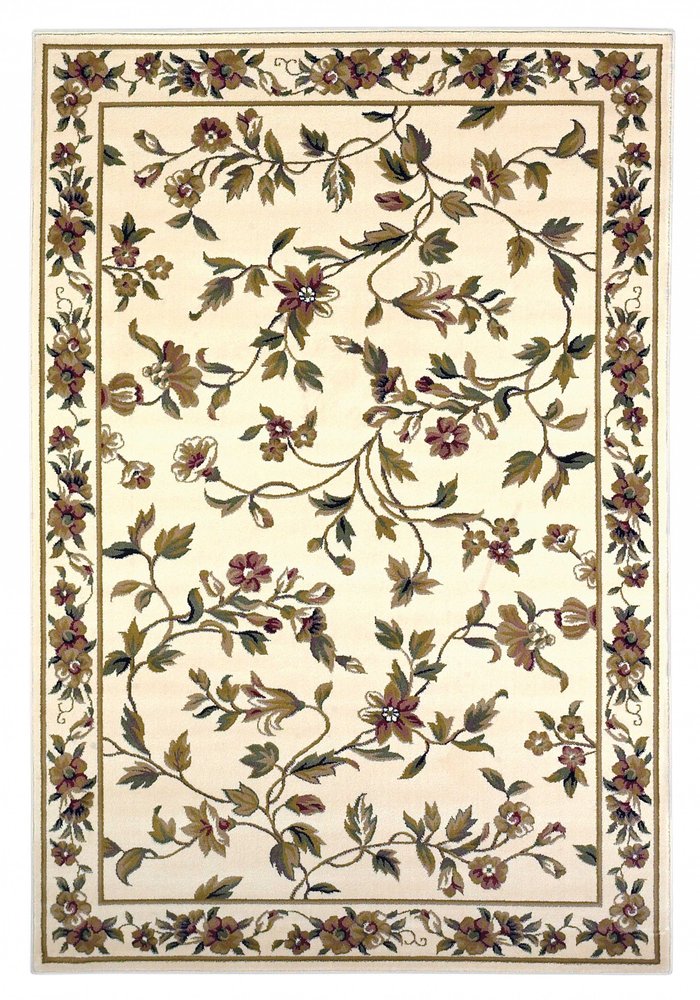 10' X 13' Ivory Green And Red Floral Vines Area Rug