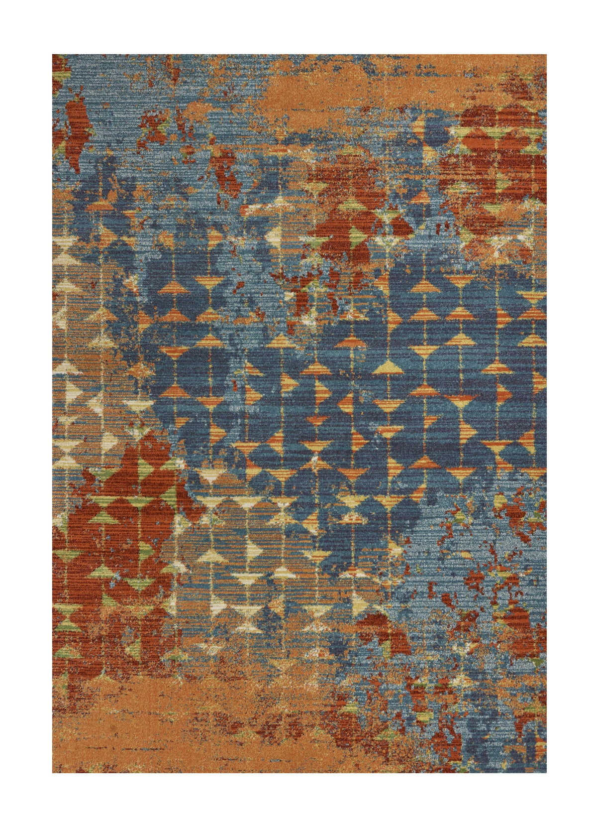 9' X 13' Blue Red And Orange Abstract Area Rug
