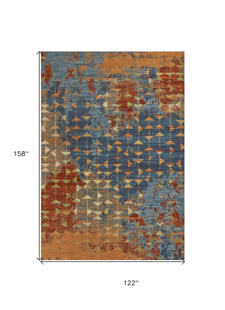 9' X 13' Blue Red And Orange Abstract Area Rug