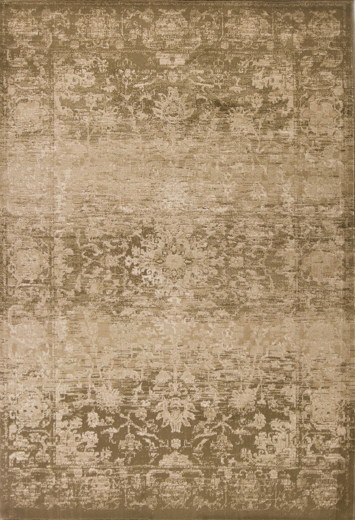 5' X 8' Beige And Tan Floral Medallion Distressed Area Rug