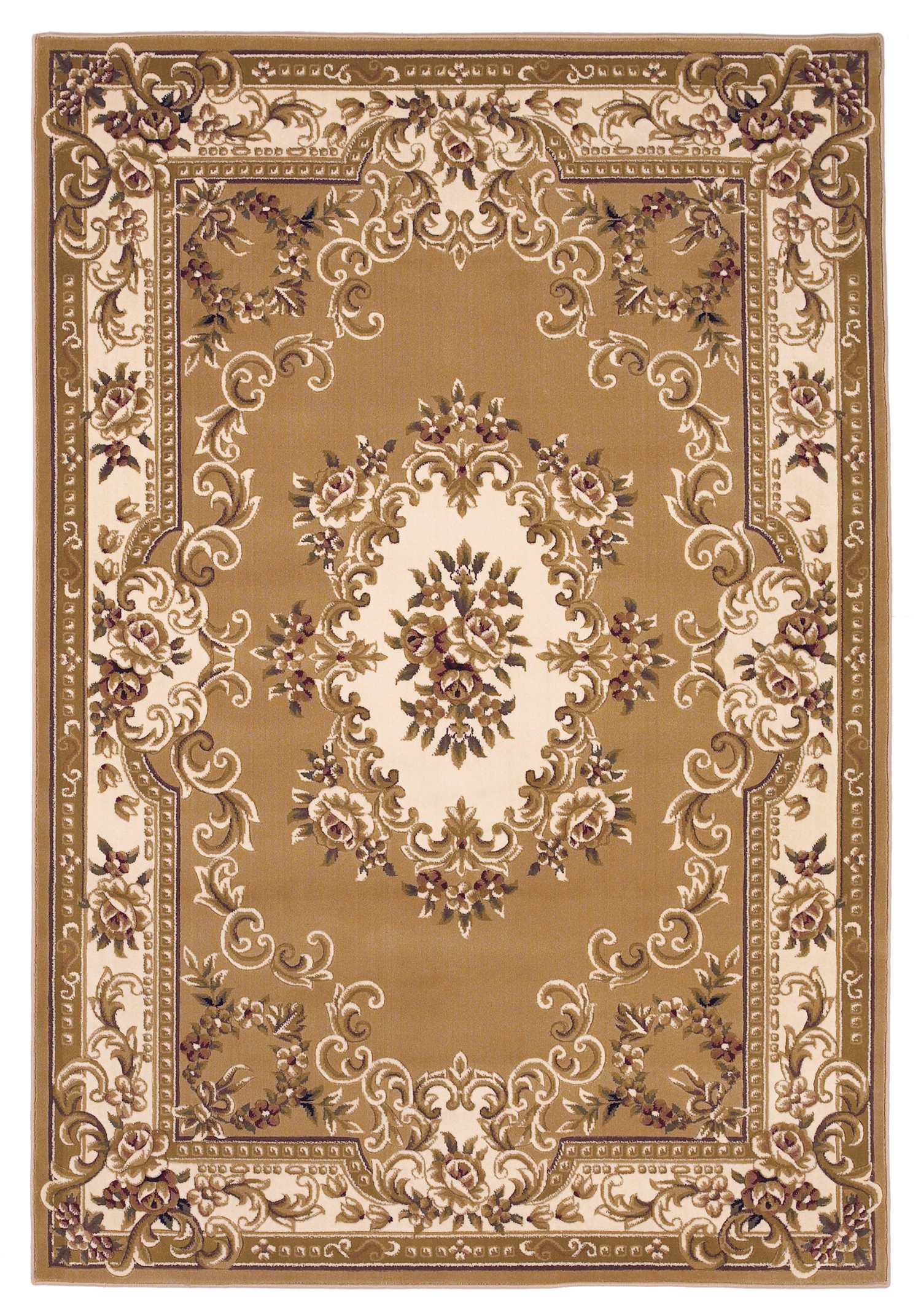 5' X 8' Beige Ivory And Brown Floral Medallion Area Rug