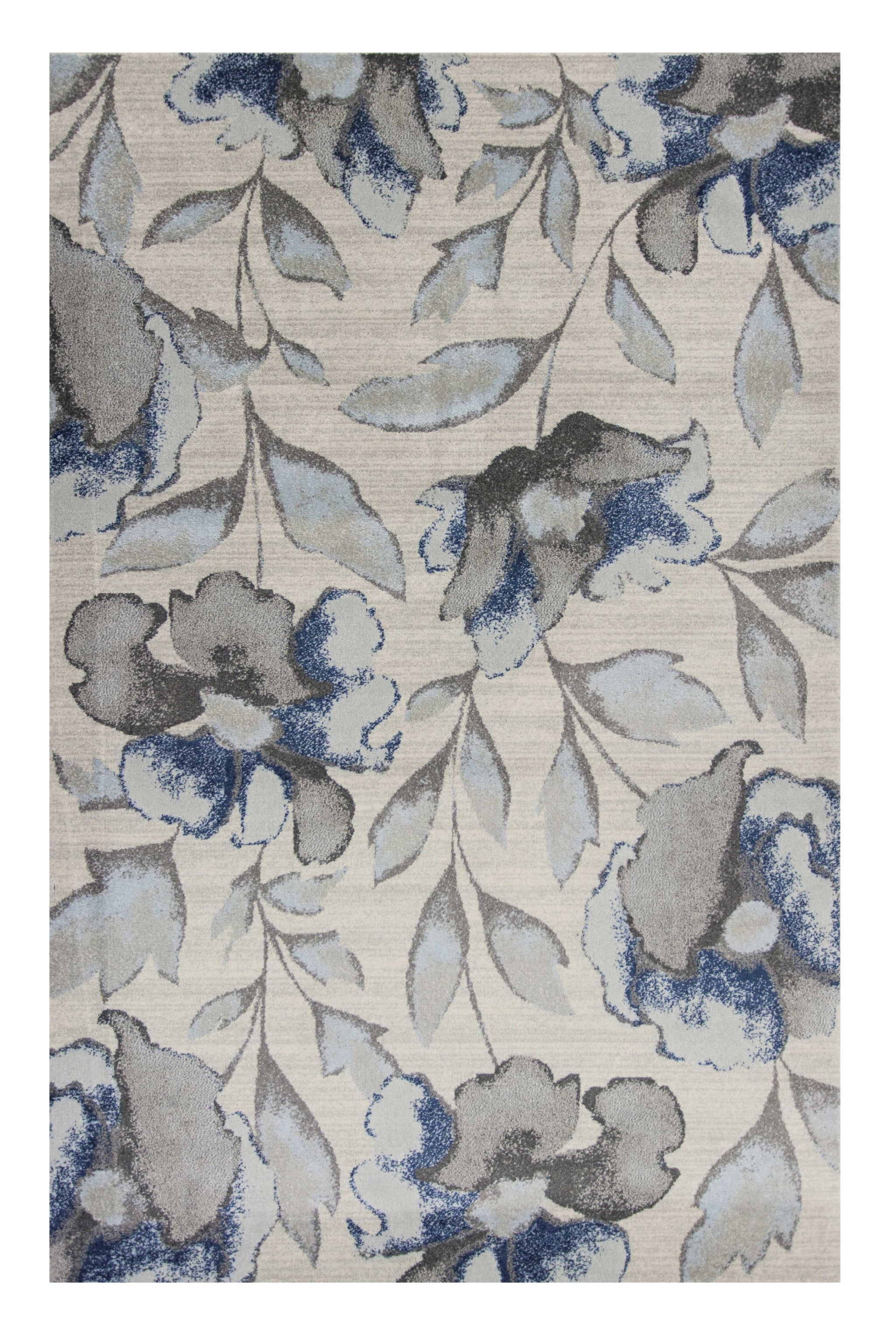 5' X 8' Ivory Blue And Gray Floral Vines Area Rug