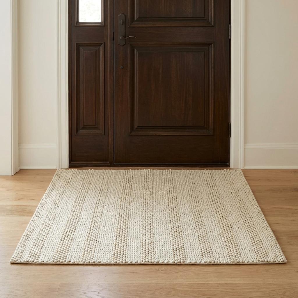 3' X 5' Ivory And White New Zealand Lambs Wool Striped Hand Woven Area Rug