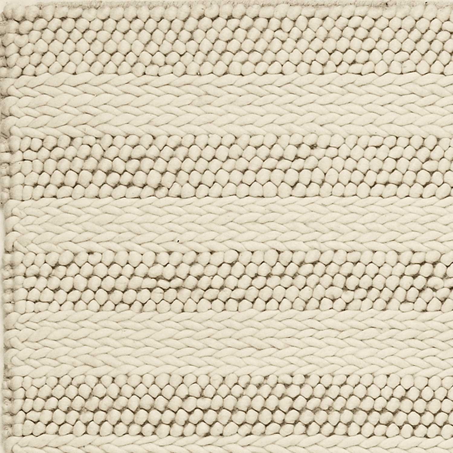 3' X 5' Ivory And White New Zealand Lambs Wool Striped Hand Woven Area Rug